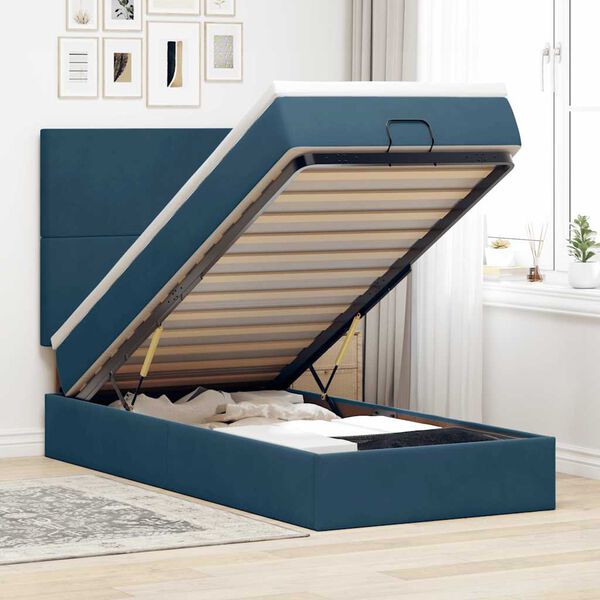 vidaXL Estrutura cama otomana colch&otilde;es 80x200 cm veludo azul escuro