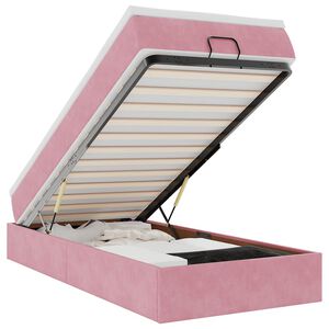 vidaXL Estrutura de cama otomana com colch&atilde;o rosa 90x200cm veludo