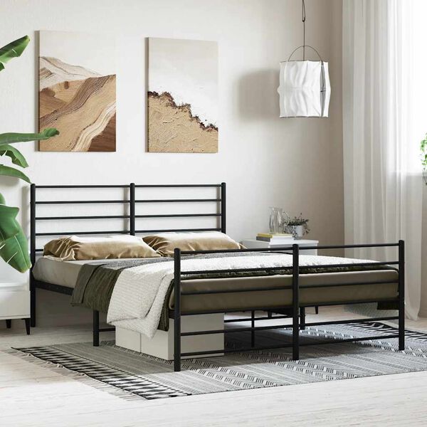 vidaXL Estrutura de cama com cabeceira e p&eacute;s 140x200 cm metal preto