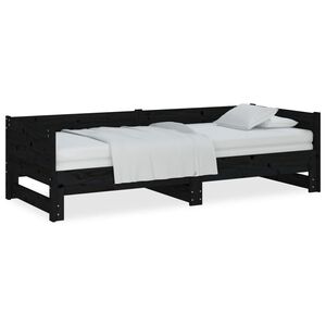 vidaXL Estrutura sof&aacute;-cama de puxar pinho maci&ccedil;o preto 2x(90x190) cm