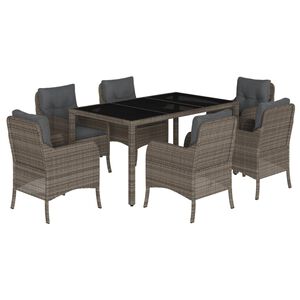 vidaXL 7 pcs conjunto de jantar p/ jardim c/ almofad&otilde;es vime PE cinza