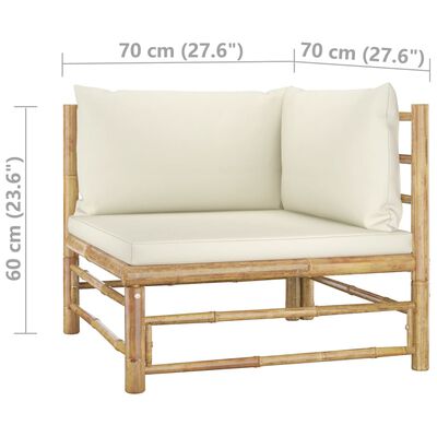 vidaXL 5 pcs conj. lounge p/ jardim em bambu c/ almofadões branco nata