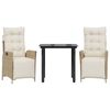vidaXL 3 pcs conjunto de jantar p/ jardim com almofad&otilde;es vime PE bege