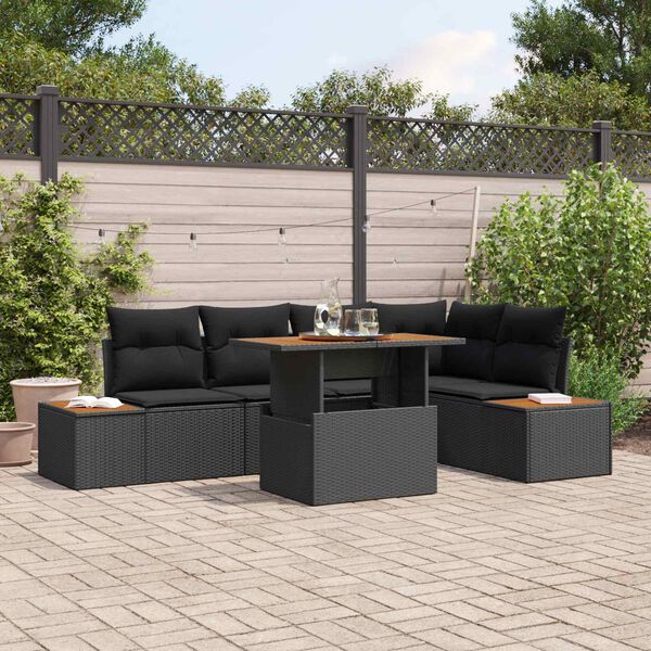 vidaXL Conjunto de Sof&aacute; de Jardim 6 pcs Preto Rattan Sint&eacute;tico