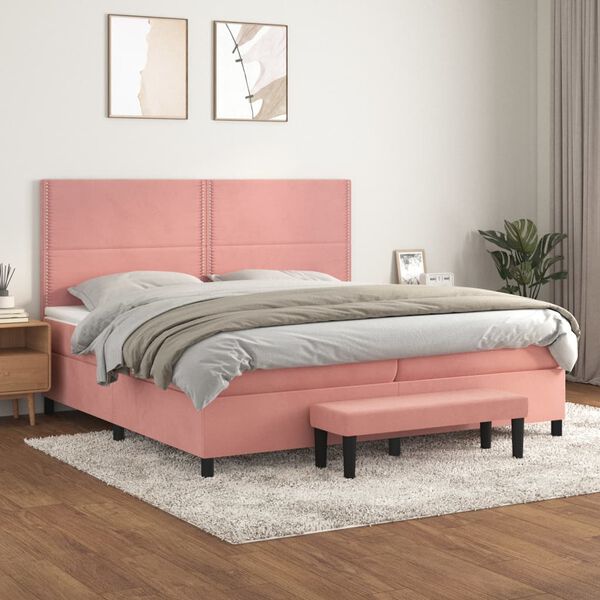 vidaXL Cama com molas/colch&atilde;o 200x200 cm veludo rosa