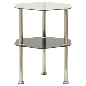 vidaXL Mesa apoio 2 prateleiras 38x38x50cm vidro temp. transp./preto