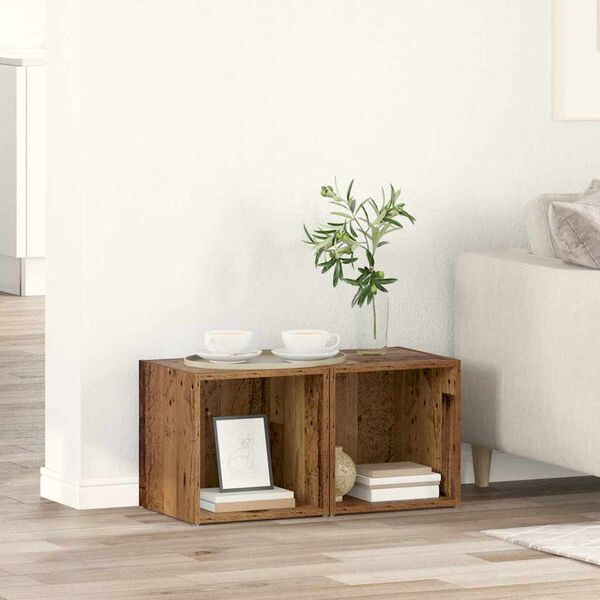 vidaXL Conjunto de m&oacute;vel de TV 2 pcs Madeira Antiga 37 x 35 x 37,5 cm