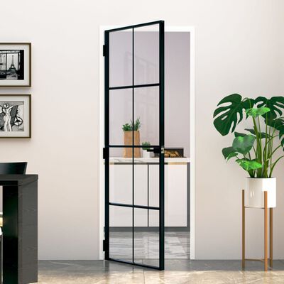 vidaXL Porta interior 76x201,5cm vidro temperado e alumínio fino preto
