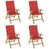 vidaXL Cadeiras de jardim reclin&aacute;veis c/ almofad&otilde;es 4 pcs teca maci&ccedil;a