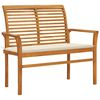 vidaXL Banco de jardim c/ almofad&atilde;o creme 112 cm teca maci&ccedil;a