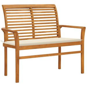 vidaXL Banco de jardim c/ almofad&atilde;o creme 112 cm teca maci&ccedil;a