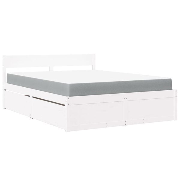 vidaXL Cama com gavetas e colch&atilde;o 160x200 cm pinho maci&ccedil;o branco