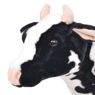 vidaXL Brinquedo de montar vaca peluche preto e branco XXL