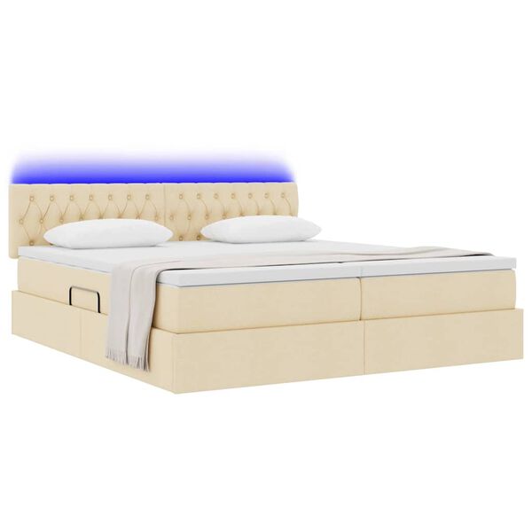 vidaXL Cama com luzes de tira LED Creme 180 x 200 cm tecido