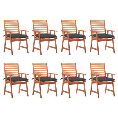 vidaXL Cadeiras de jantar p/ jardim 8 pcs c/ almofadões acácia maciça
