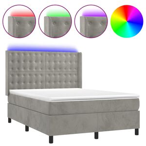 vidaXL Cama box spring c/ colch&atilde;o/LED 140x200 cm veludo cinzento-claro