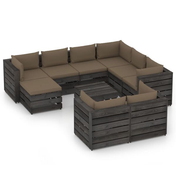vidaXL 10pcs conj. lounge jardim + almofad&otilde;es madeira impreg. cinzento