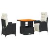 vidaXL 3 pcs conjunto de jantar p/ jardim c/ almofad&otilde;es vime PE preto