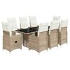 vidaXL 9 pcs conjunto bistr&ocirc; de jardim c/ almofad&otilde;es vime PE castanho