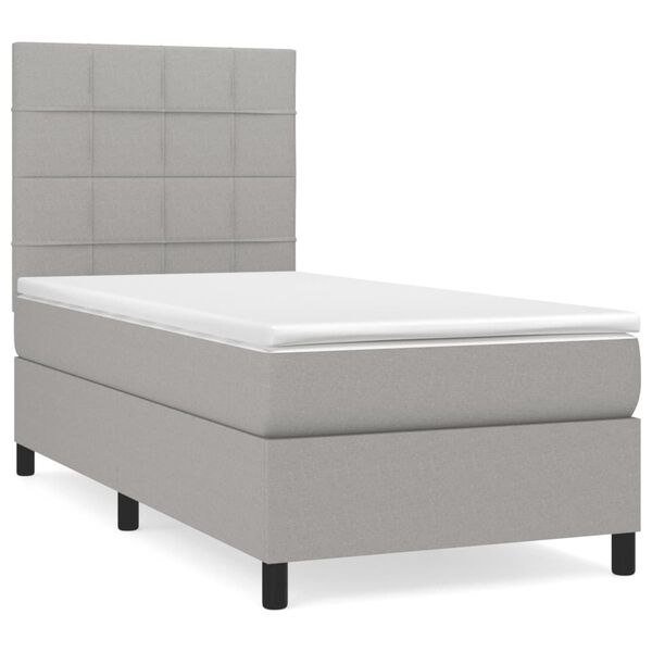 vidaXL Cama com molas/colch&atilde;o 90x190 cm tecido cinzento-claro
