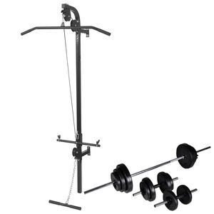 vidaXL Torre muscula&ccedil;&atilde;o parede com conjunto barras e halteres 30,5 kg