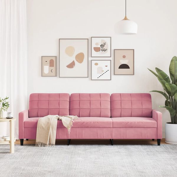 vidaXL Sof&aacute; de 3 lugares 210 cm veludo rosa