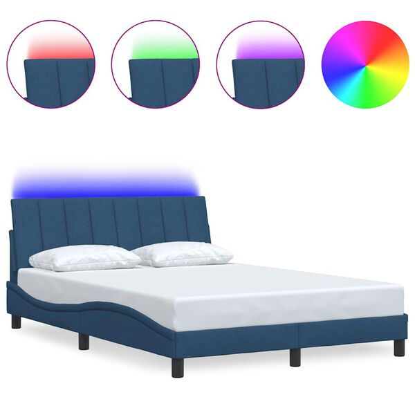 vidaXL Estrutura de cama sem colch&atilde;o Hanko 140x190 cm tecido azul