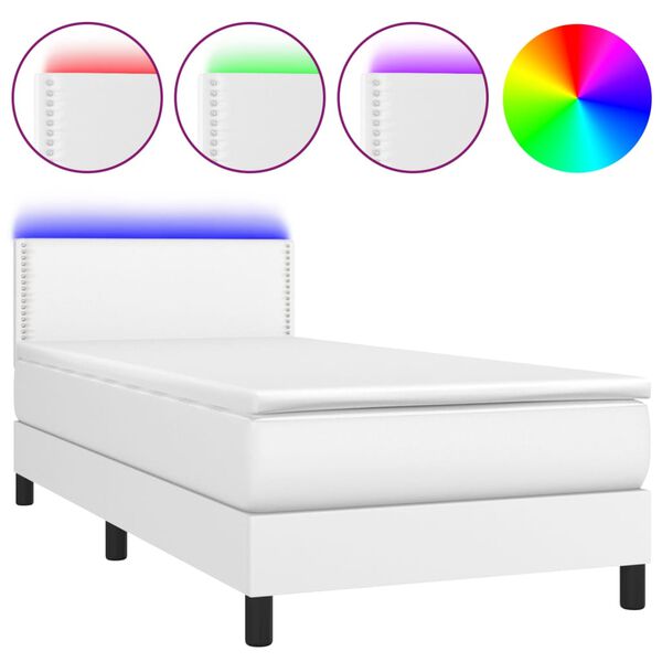 vidaXL Cama box spring c/ colch&atilde;o/LED 90x190cm couro artificial branco