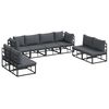vidaXL Conjunto de Sof&aacute; de Jardim com almofada 8 pcs Preto Alum&iacute;nio