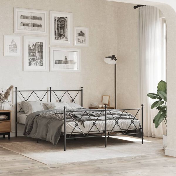 vidaXL Estrutura de cama com cabeceira e p&eacute;s 140x200 cm metal preto