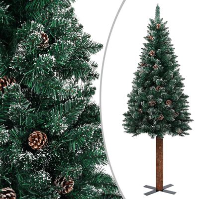 vidaXL Árvore de Natal fina madeira genuína e neve branca 210 cm verde |  