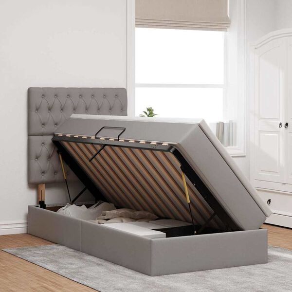 vidaXL Cama com arruma&ccedil;&atilde;o e LED Cinzento-acastanhado 90 x 190 cm