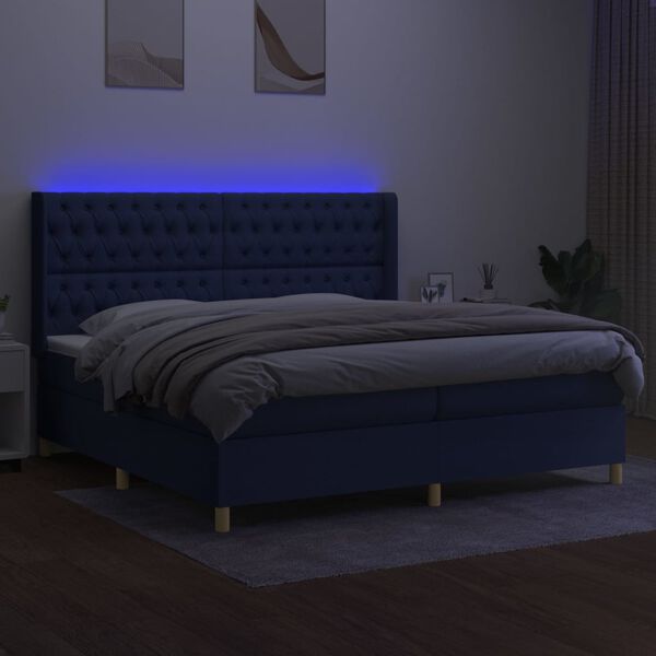 vidaXL Cama box spring c/ colch&atilde;o e LED 200x200 cm tecido azul