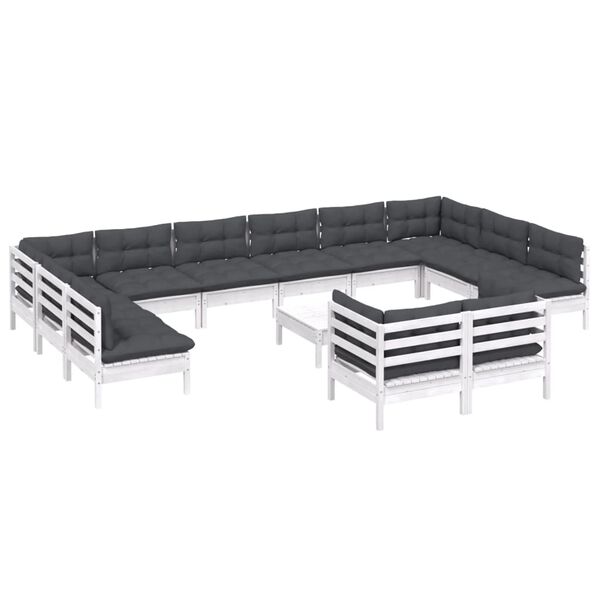 vidaXL 13 pcs conjunto lounge de jardim c/ almofadões pinho branco