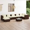 vidaXL 8 pcs conjunto lounge jardim c/ almofad&otilde;es vime PE castanho
