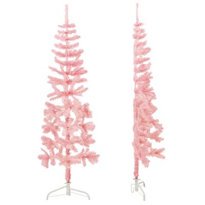 vidaXL Meia árvore de Natal fina com suporte 120 cm rosa