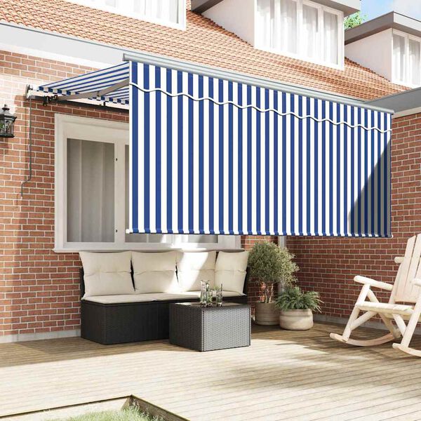 vidaXL Toldo Retr&aacute;til Azul e Branco 300 x 200 cm Poli&eacute;ster e Alum&iacute;nio