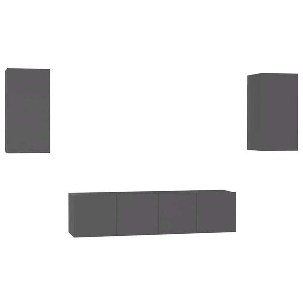 vidaXL 4 pcs conjunto de m&oacute;veis de TV contraplacado cinzento