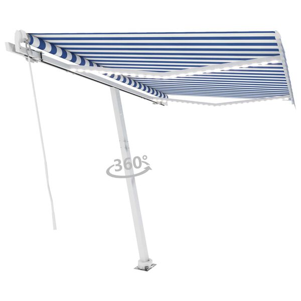 vidaXL Toldo retr&aacute;til manual com LED 350x250 cm azul e branco
