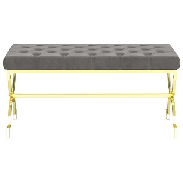 vidaXL Banco 99 cm a&ccedil;o inoxid&aacute;vel e veludo cinzento