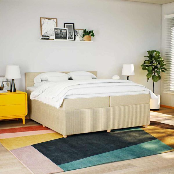 vidaXL Cama com molas/colch&atilde;o 200x200 cm tecido cor creme