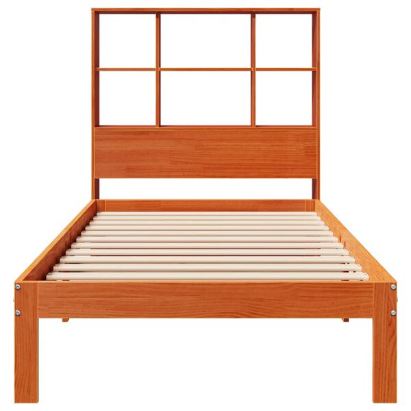 vidaXL Cama com estante sem colch&atilde;o 90x200cm pinho maci&ccedil;o castanho-mel