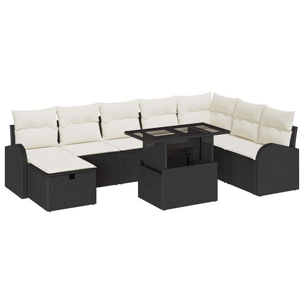 vidaXL Conjunto de Sofá de Jardim 9 pcs Preto Rattan Sintético