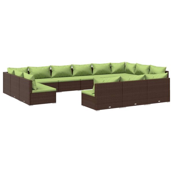 vidaXL 13 pcs conjunto lounge de jardim c/ almofad&otilde;es vime PE castanho