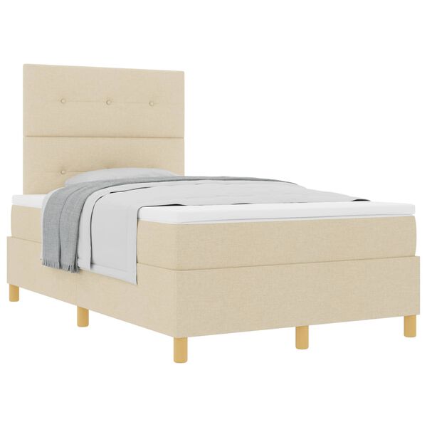 vidaXL Cama Box com colch&atilde;o com cabeceira Creme 120 x 200 cm tecido