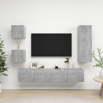 vidaXL 5 pcs conjunto de móveis de TV contraplacado cinzento cimento