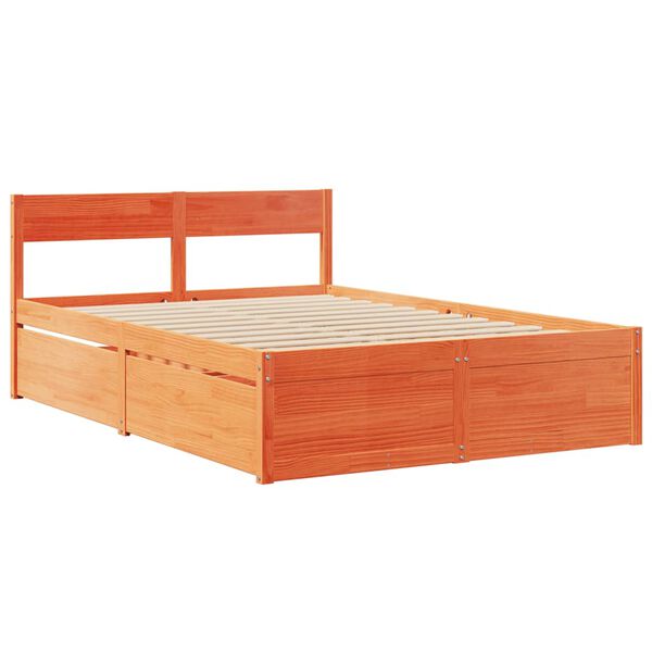 vidaXL Cama sem colch&atilde;o 135x190 cm madeira pinho maci&ccedil;a castanho-mel