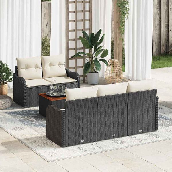 vidaXL Conjunto de Sof&aacute; de Jardim 6 pcs Preto e Creme vime PE