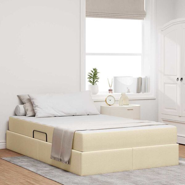 vidaXL Cama com arruma&ccedil;&atilde;o e colch&atilde;o Creme 120 x 200 cm Poli&eacute;ster