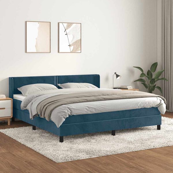 vidaXL Cama com molas/colch&atilde;o 180x200 cm veludo azul-escuro